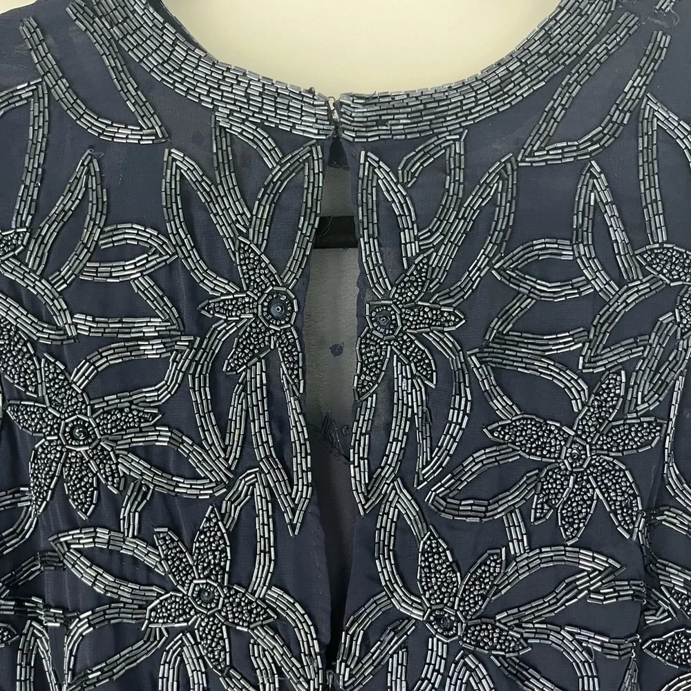 EUC Hannah Lynn Long Sleeve Midnight Blue Embellished Beaded Evening Gown,Medium - Picture 9 of 11